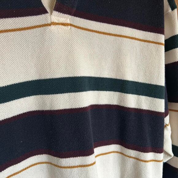 Vintage Rugby Long Sleeve Polo Blue Navy White Stripe Size Medium Cotton Preppy - Picture 3 of 7
